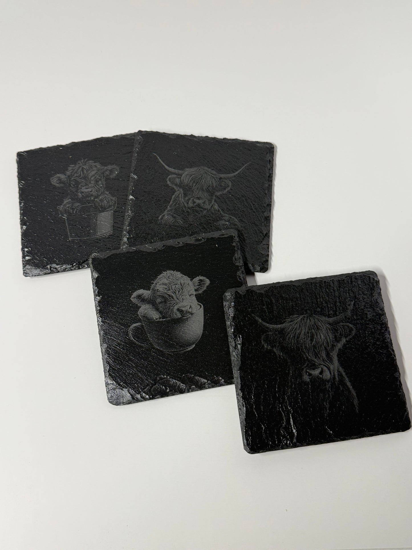 Set of four (4) Highland Cattle Coasters – Rustic Charm for Your Home